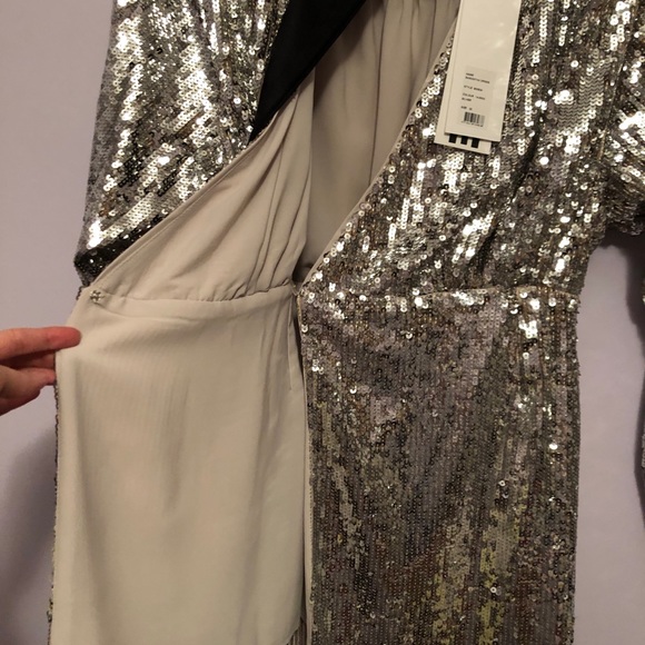 ROTATE Samantha Glam Sequins Fringe Wrap Dress - Picture 12 of 16